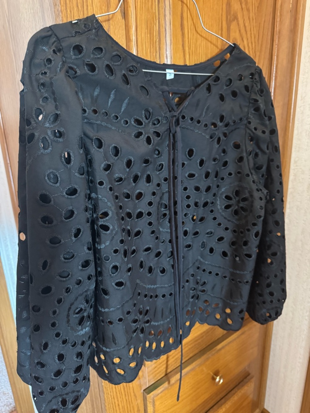 Black Eyelet Tie-Front Top